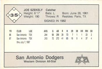 1987 Feder Texas League All Stars #35 Joe Szekely Back