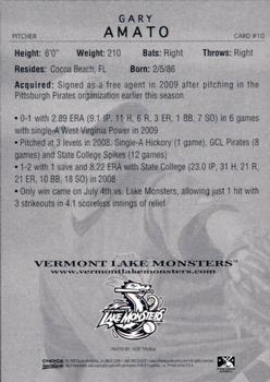 2009 Choice Vermont Lake Monsters #10 Gary Amato Back