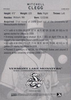 2009 Choice Vermont Lake Monsters #24 Mitchell Clegg Back