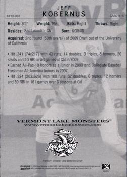 2009 Choice Vermont Lake Monsters #15 Jeff Kobernus Back