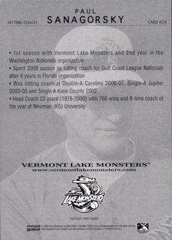 2009 Choice Vermont Lake Monsters #26 Paul Sanagorski Back