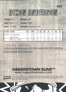 2013 Choice Hagerstown Suns #1 Dixon Anderson Back