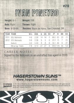 2013 Choice Hagerstown Suns #20 Ivan Pineyro Back