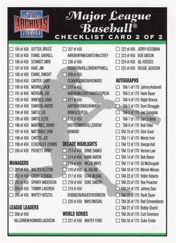 2001 Topps Archives - Checklists #2 Series 1 Checklist: 184-225 and Inserts Front