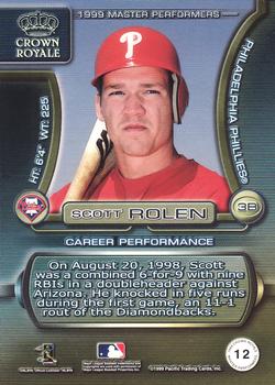 1999 Pacific Crown Royale - Master Performers #12 Scott Rolen  Back