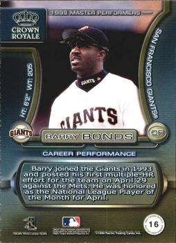1999 Pacific Crown Royale - Master Performers #16 Barry Bonds  Back