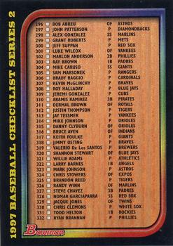 1997 Bowman - Checklists #2 Series 2 Checklist: 296-369 Front
