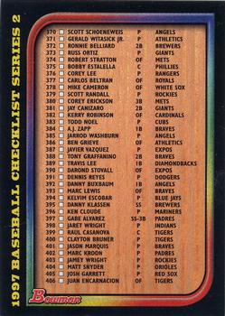 1997 Bowman - Checklists #3 Series 2 Checklist: 370-441 Front