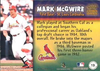 1999 Pacific Crown Royale - Pillars of the Game #19 Mark McGwire  Back