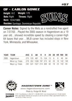 2011 Choice Hagerstown Suns Legends #07 Carlos Gomez Back