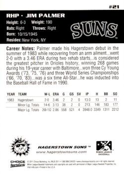 2011 Choice Hagerstown Suns Legends #21 Jim Palmer Back