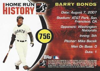 2007 Topps Updates & Highlights - Barry Bonds Home Run History #756 Barry Bonds Back