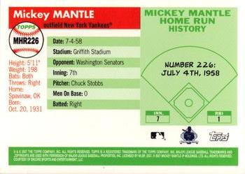 2007 Topps - Mickey Mantle Home Run History #MHR226 Mickey Mantle Back