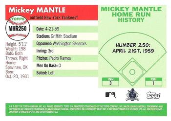 2007 Topps - Mickey Mantle Home Run History #MHR250 Mickey Mantle Back