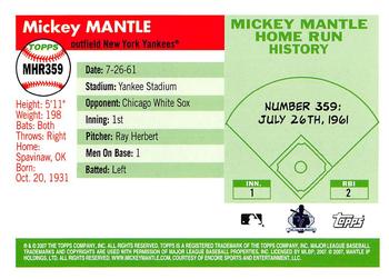 2007 Topps - Mickey Mantle Home Run History #MHR359 Mickey Mantle Back