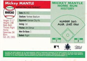 2007 Topps - Mickey Mantle Home Run History #MHR360 Mickey Mantle Back