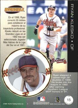 1999 Pacific Invincible - Opening Day #15 Ryan Klesko  Back