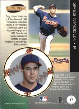 1999 Pacific Invincible - Opening Day #17 Greg Maddux  Back