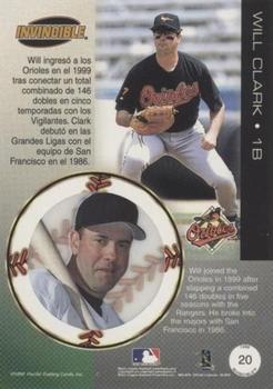 1999 Pacific Invincible - Opening Day #20 Will Clark  Back
