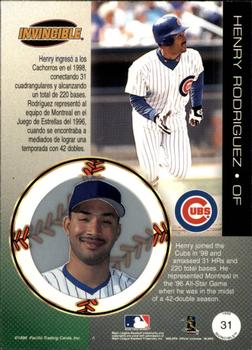 1999 Pacific Invincible - Opening Day #31 Henry Rodriguez  Back