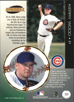 1999 Pacific Invincible - Opening Day #33 Kerry Wood  Back
