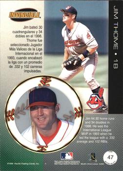 1999 Pacific Invincible - Opening Day #47 Jim Thome  Back