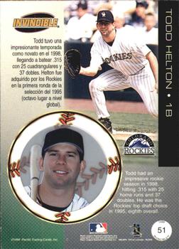 1999 Pacific Invincible - Opening Day #51 Todd Helton  Back