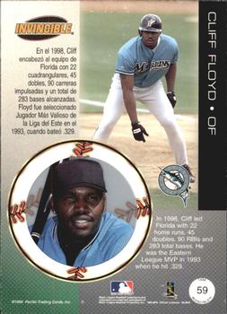 1999 Pacific Invincible - Opening Day #59 Cliff Floyd  Back