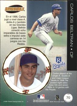 1999 Pacific Invincible - Opening Day #70 Carlos Beltran  Back