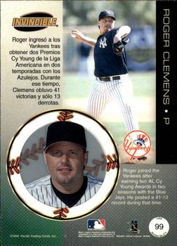 1999 Pacific Invincible - Opening Day #99 Roger Clemens  Back