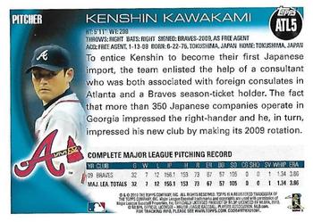 2010 Topps Atlanta Braves #ATL5 Kenshin Kawakami Back