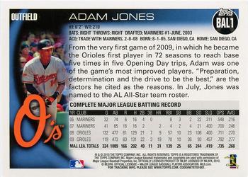 2010 Topps Baltimore Orioles #BAL1 Adam Jones Back