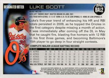 2010 Topps Baltimore Orioles #BAL2 Luke Scott Back
