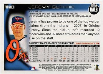 2010 Topps Baltimore Orioles #BAL6 Jeremy Guthrie Back