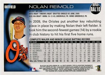2010 Topps Baltimore Orioles #BAL10 Nolan Reimold Back