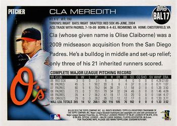 2010 Topps Baltimore Orioles #BAL17 Cla Meredith Back