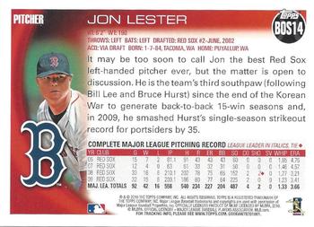 2010 Topps Boston Red Sox #BOS14 Jon Lester Back