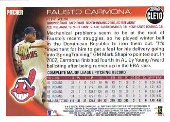 2010 Topps Cleveland Indians #CLE10 Fausto Carmona Back