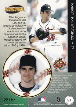 1999 Pacific Invincible - Platinum Blue #21 Mike Mussina  Back