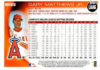 2010 Topps Los Angeles Angels #LAA6 Gary Matthews Jr. Back
