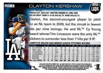 2010 Topps Los Angeles Dodgers #LAD4 Clayton Kershaw Back