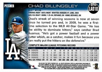 2010 Topps Los Angeles Dodgers #LAD10 Chad Billingsley Back