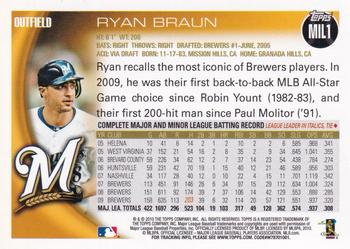 2010 Topps Milwaukee Brewers #MIL1 Ryan Braun Back