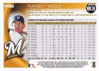 2010 Topps Milwaukee Brewers #MIL16 Randy Wolf Back