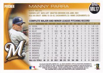 2010 Topps Milwaukee Brewers #MIL17 Manny Parra Back