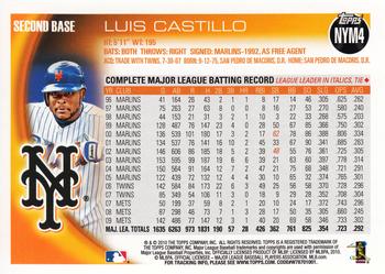 2010 Topps New York Mets #NYM4 Luis Castillo Back
