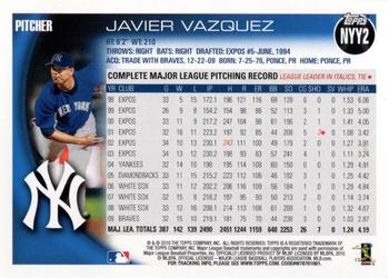 2010 Topps New York Yankees #NYY2 Javier Vazquez Back