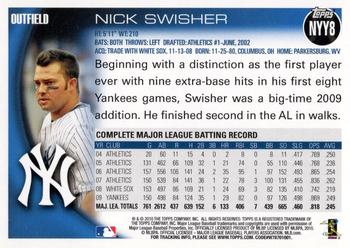 2010 Topps New York Yankees #NYY8 Nick Swisher Back