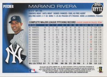 2010 Topps New York Yankees #NYY12 Mariano Rivera Back