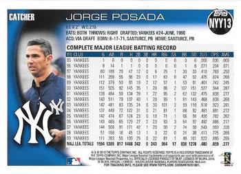 2010 Topps New York Yankees #NYY13 Jorge Posada Back